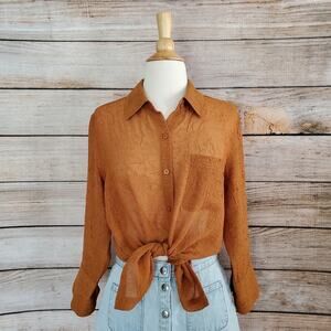 Coldwater Creek Buttondown Shirt Rust Orange Small